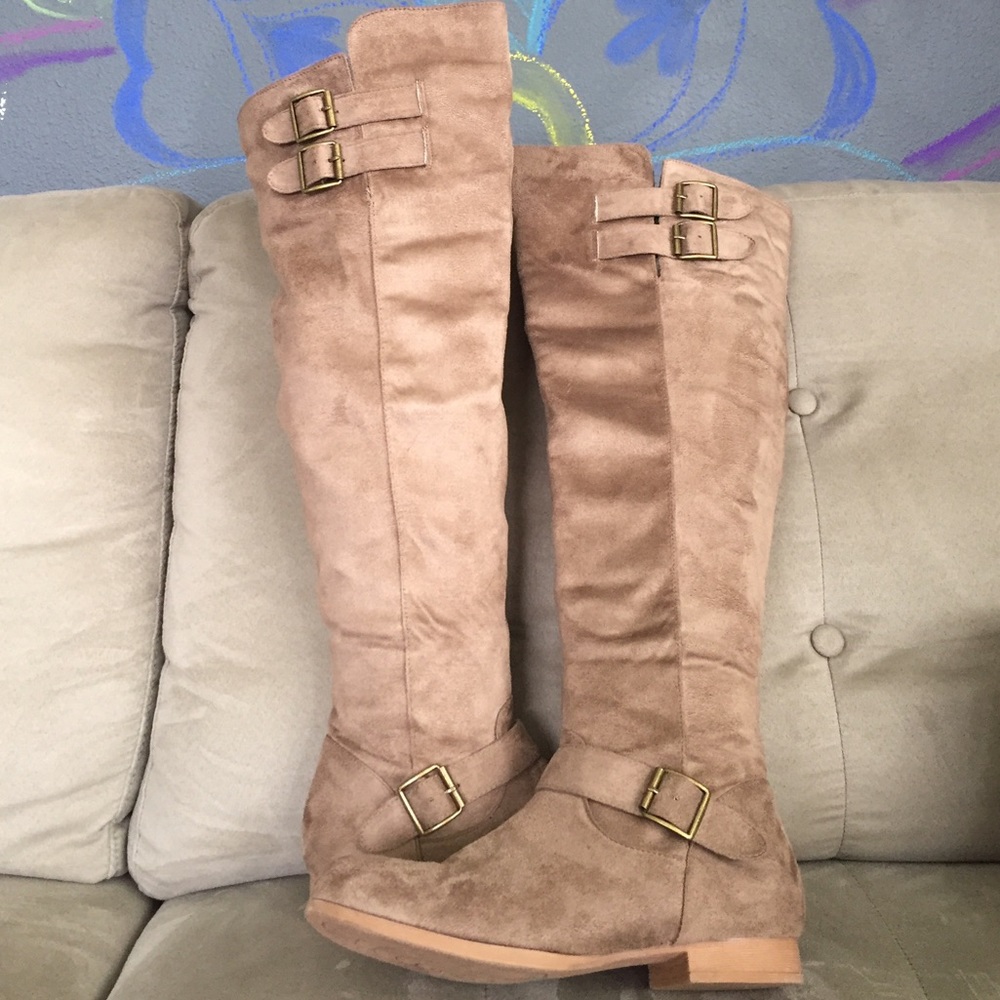Suede thigh high boots
