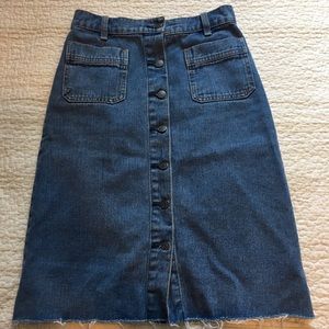 Urban Outfitters Midi Denim Button Frayed Skirt