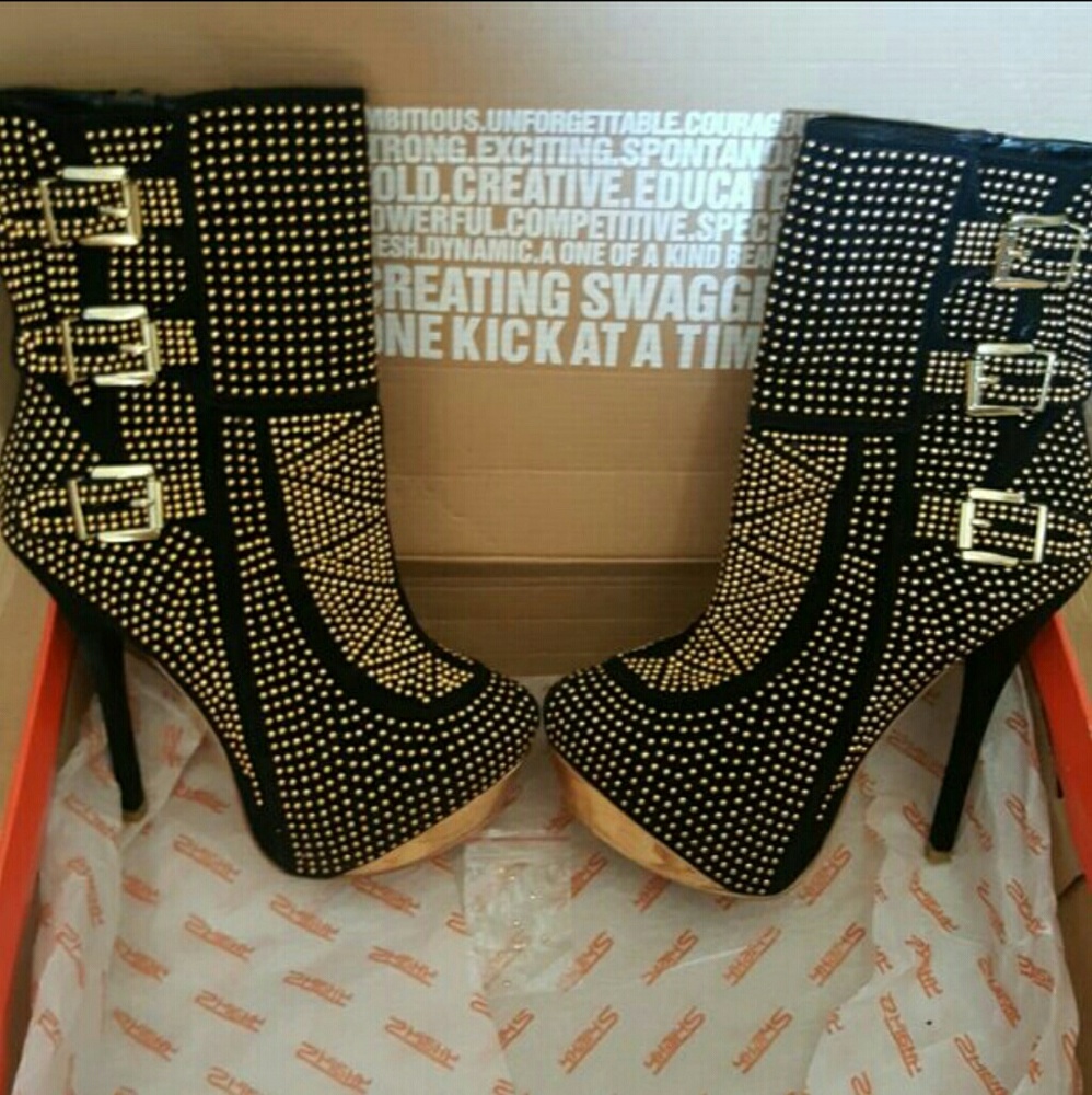 Black Gold Ankle Velvet Stud Booties