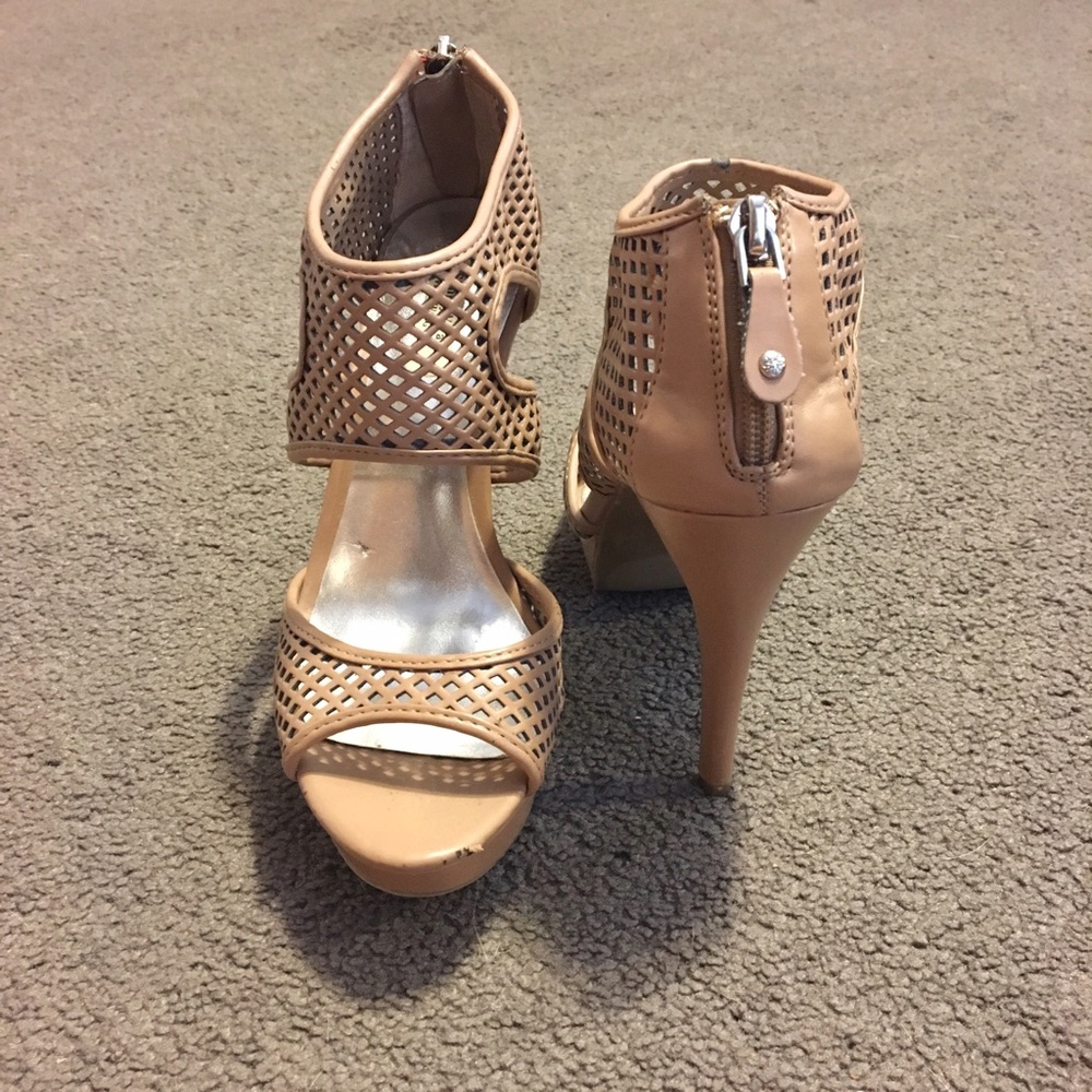 Nude caged heels