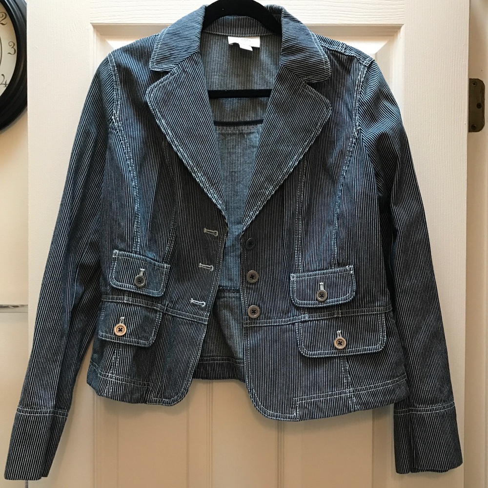 LOFT Navy & White Pinstriped Blazer - Sz 12