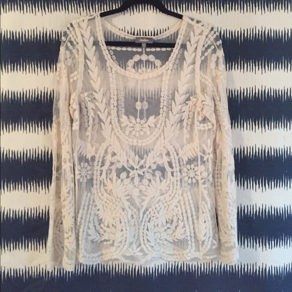 Neiman Marcus Sheer Lace Top