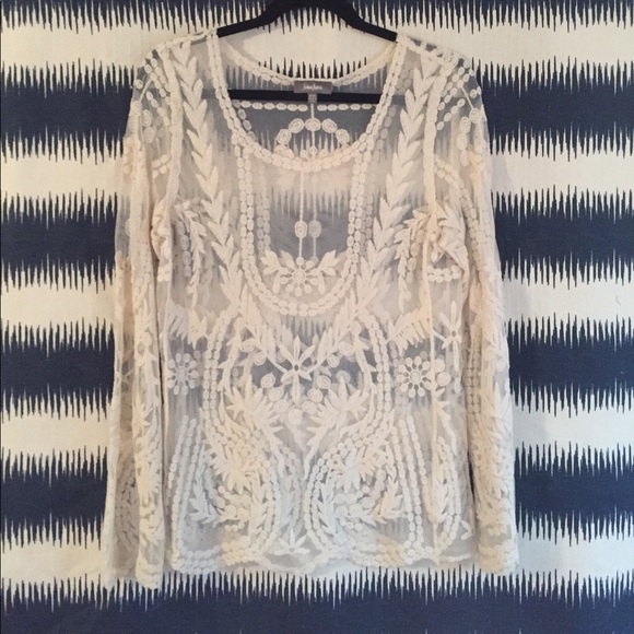 Neiman Marcus Sheer Lace Top - Picture 1 of 3