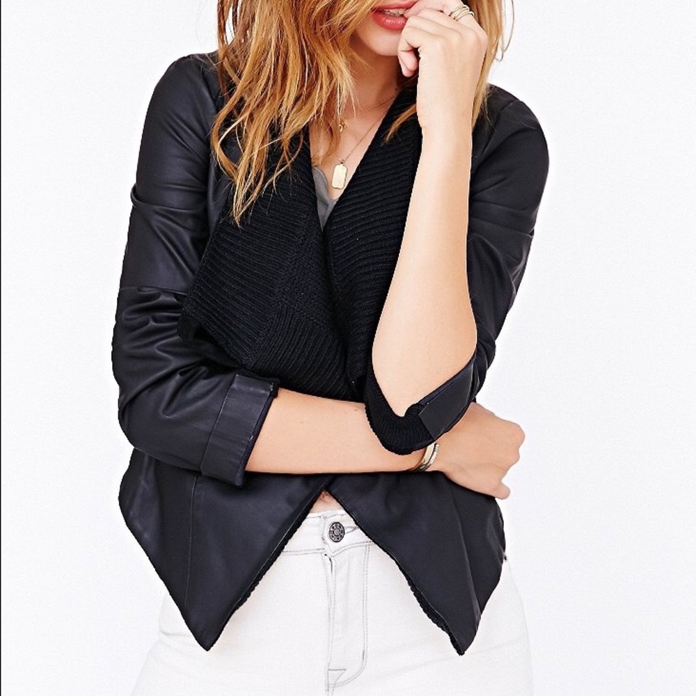 BB Dakota Tamela Leather Jacket w/ Knit Lapels