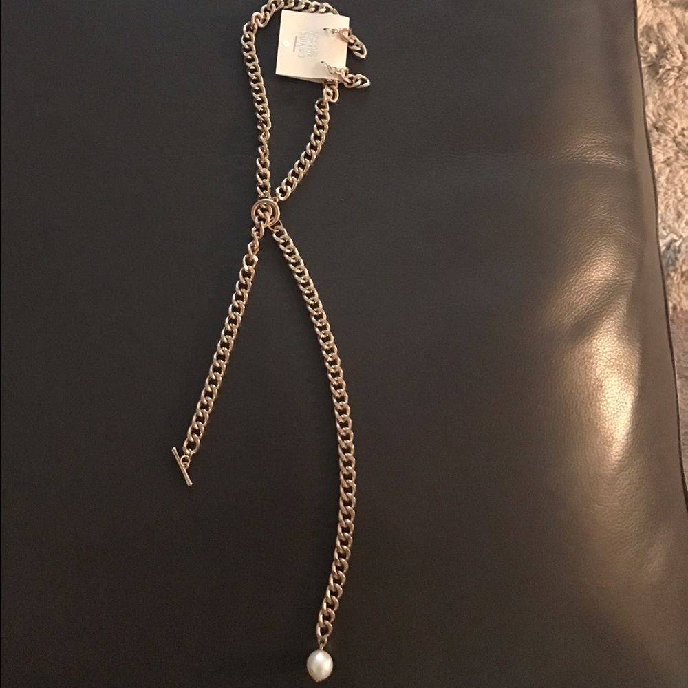 Goldtone pearl drop necklace and earring set