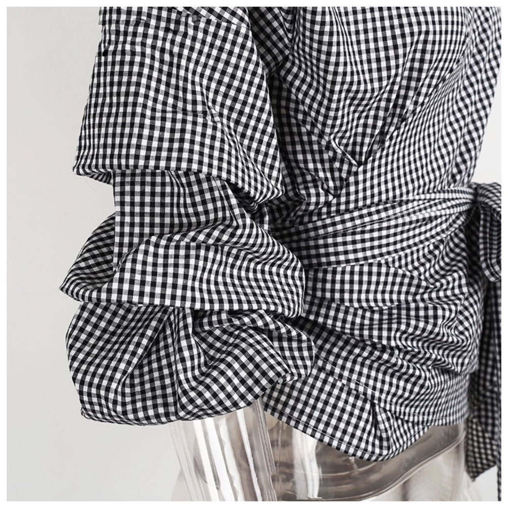 Check Wrap Puff Sleeve Top - Picture 4 of 4