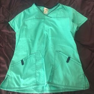 Turquoise with dark blue accent scrub top