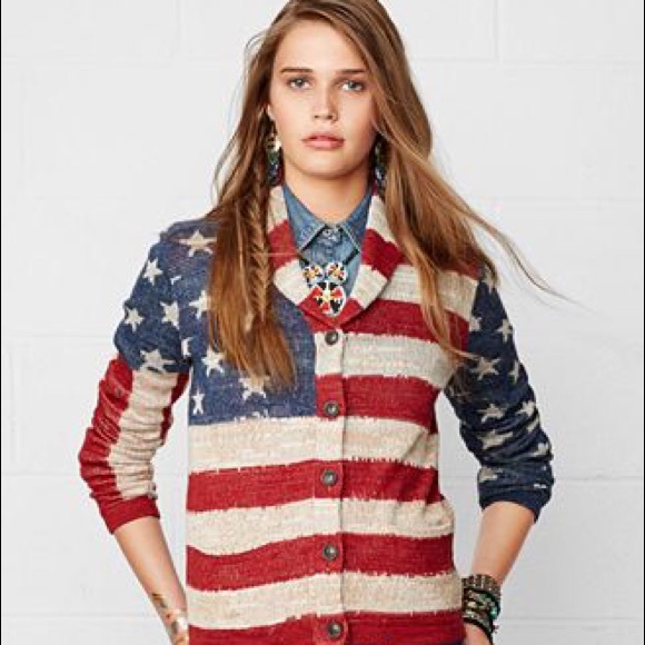 **SOLD Denim & Supply Flag Print Cardigan, L - Picture 7 of 7