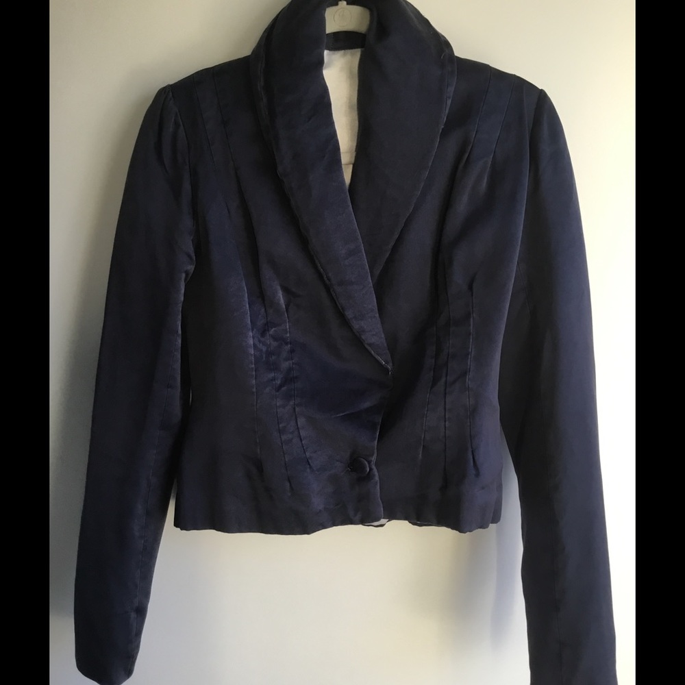 Vintage Navy Blue Silk Fitted Jacket