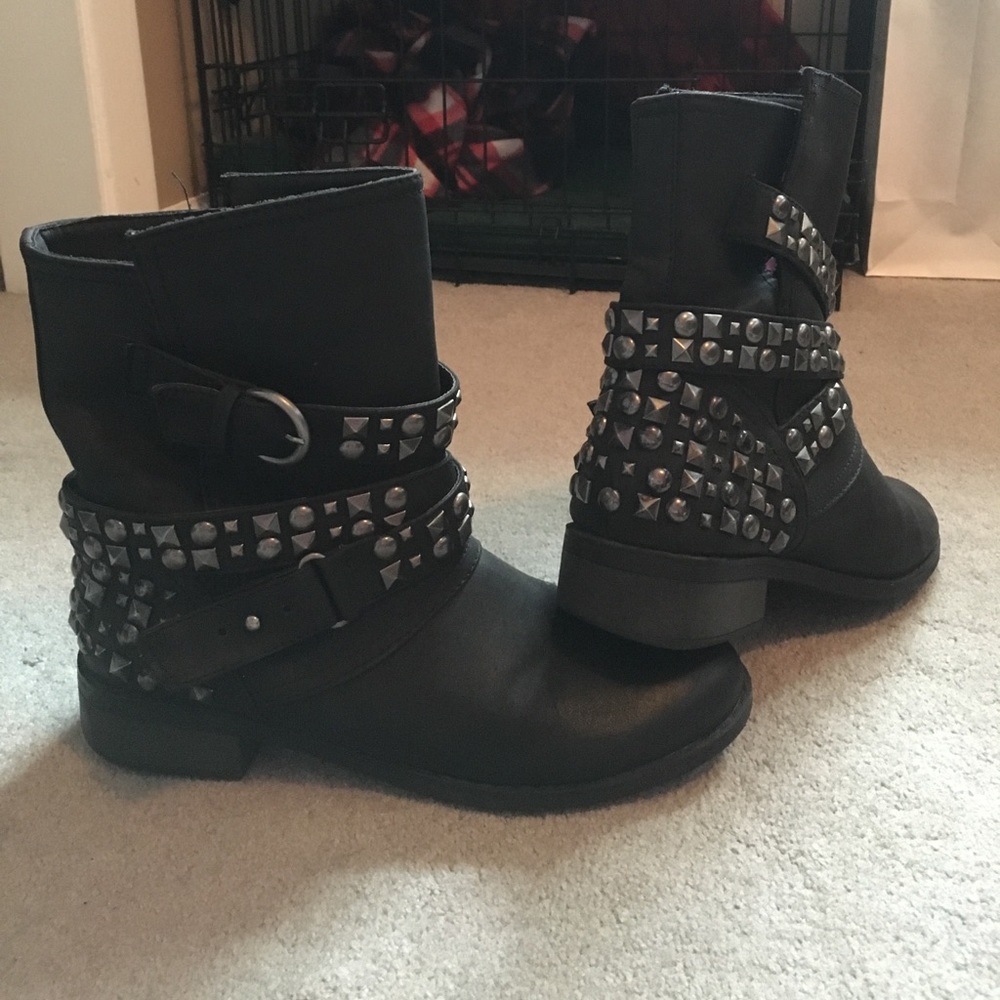 Black studded moto boots