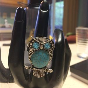 Owl adjustable faux turquoise ring