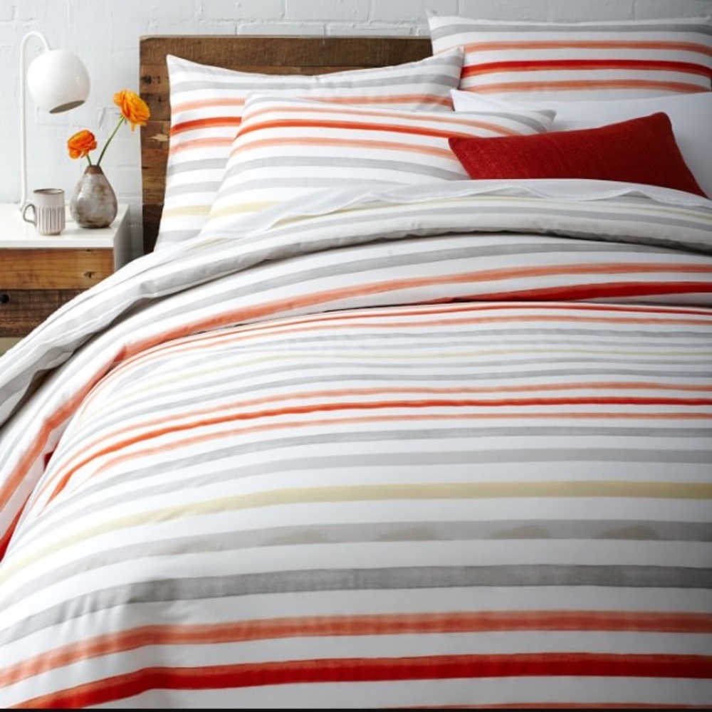 West Elm King-Sized Watercolor Stripe Duvet Cover