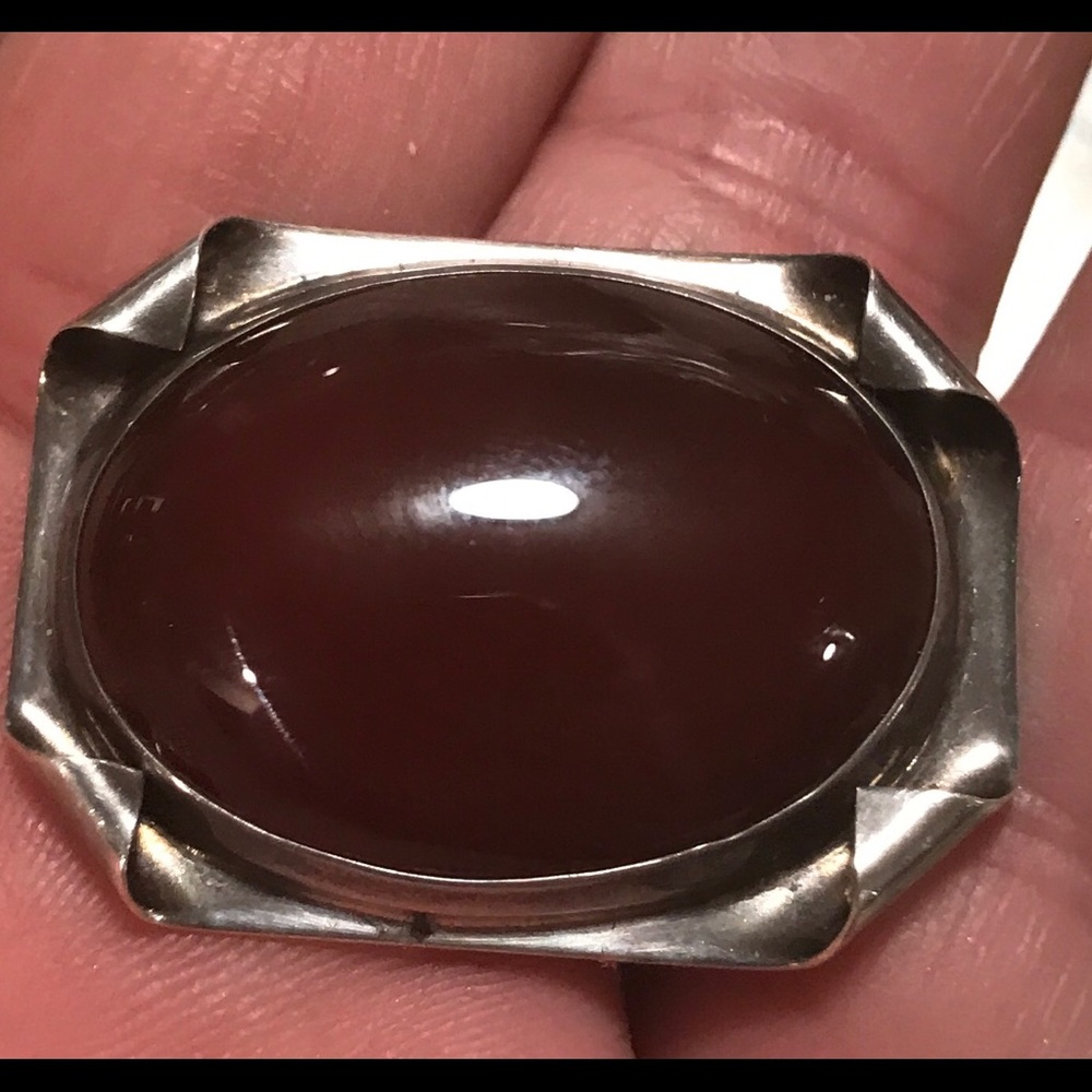 Sterling Carnelian Pin by Modernist Lester Kish