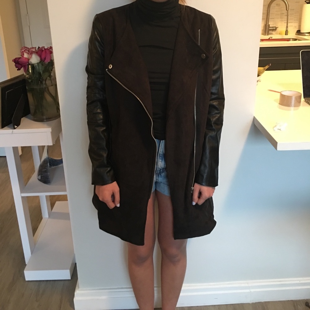 Lf suede and faux leather trench coat