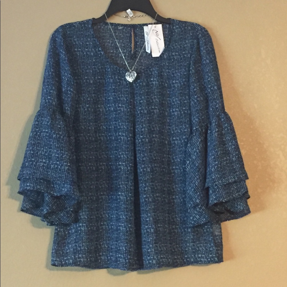 NY COLLECTION blue bell sleeve top S