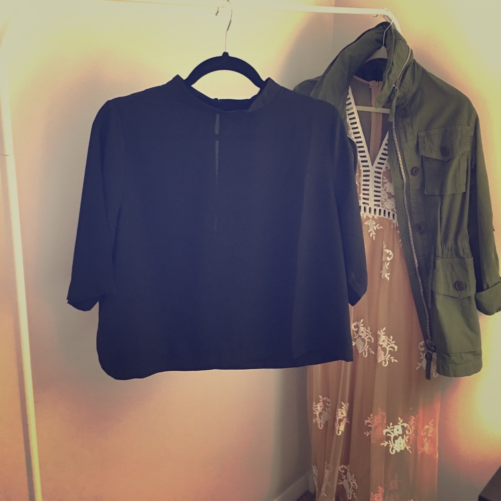 NWT Sheer Black Cropped Blouse