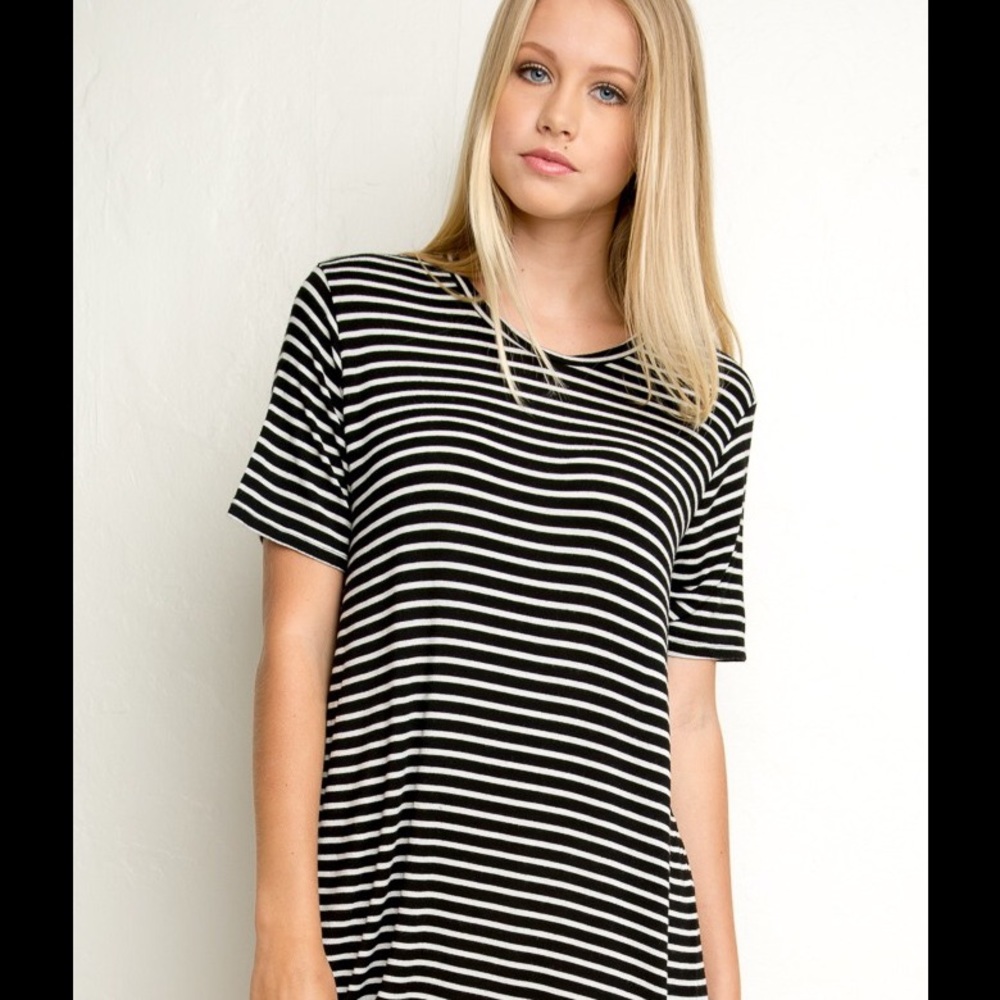 Brandy Melville Black and Tan Striped Tshirt Dress