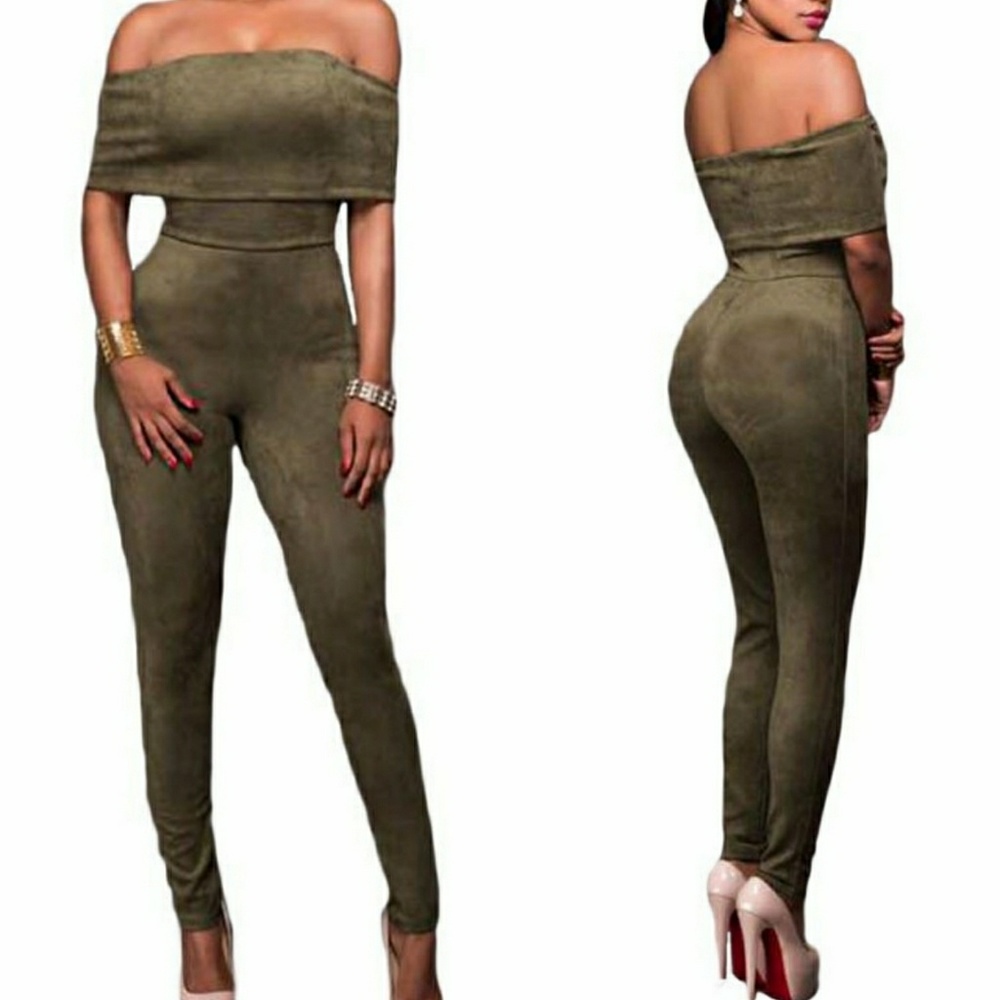 Olive Suede Like Jumpsuit