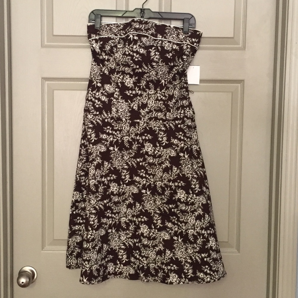 Strapless Brown Dress w/ White Floral Pattern