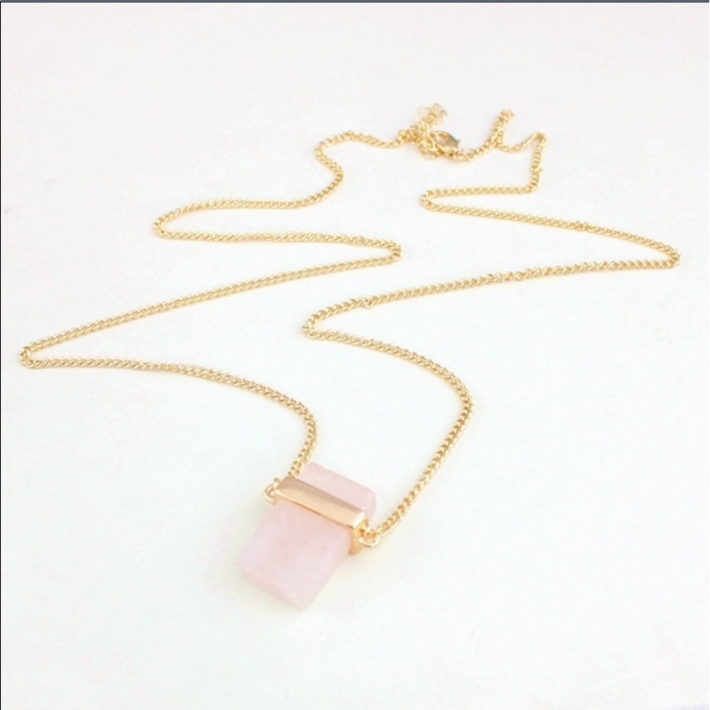 NEW Natural Rise Quartz 18K Gold Pendant Necklace - Picture 4 of 7