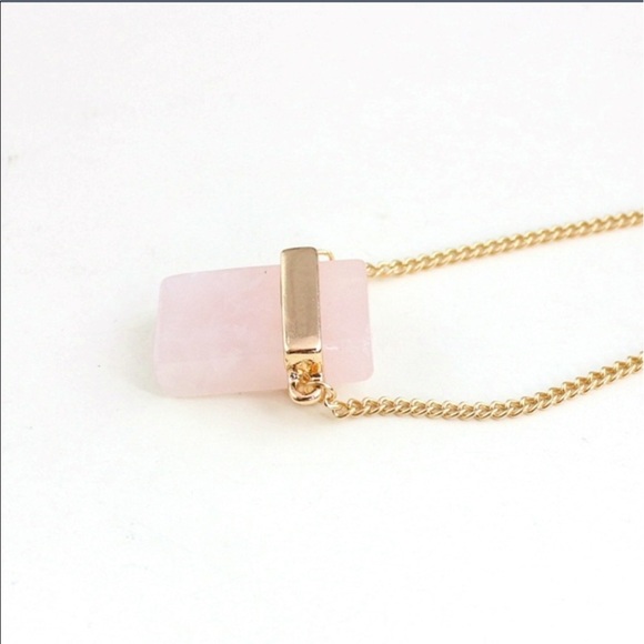 NEW Natural Rise Quartz 18K Gold Pendant Necklace - Picture 5 of 7