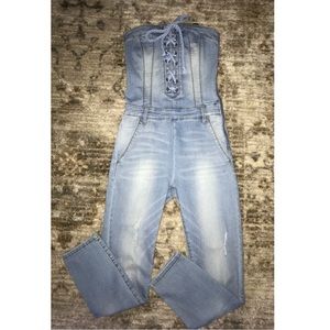 NWT! Bebe Denim Lace Up Jumpsuit