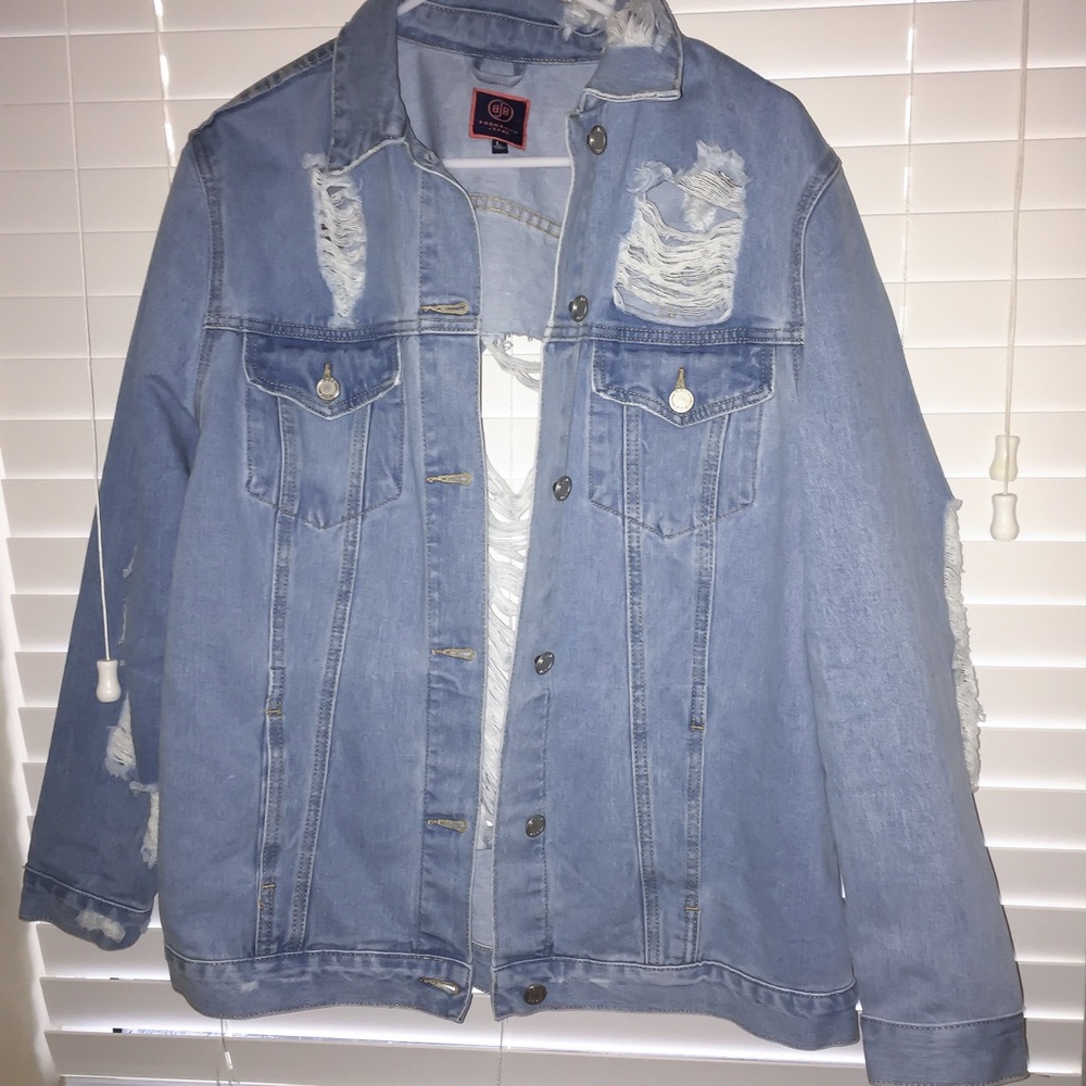 Distressed oversized denim jacket