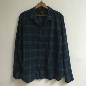 Tommy Hilfiger green and navy plaid blouse
