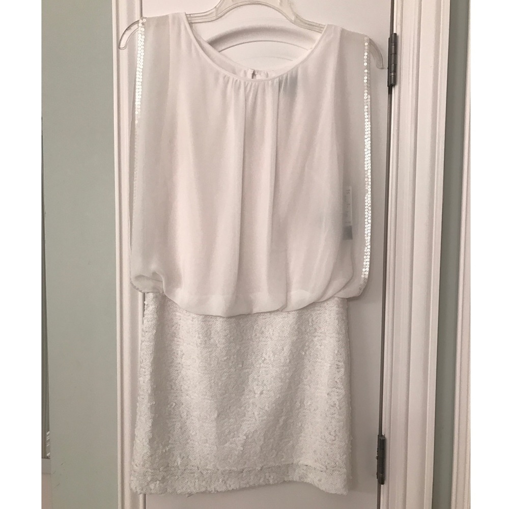 NWT AQUA white cocktail dress with sequin details