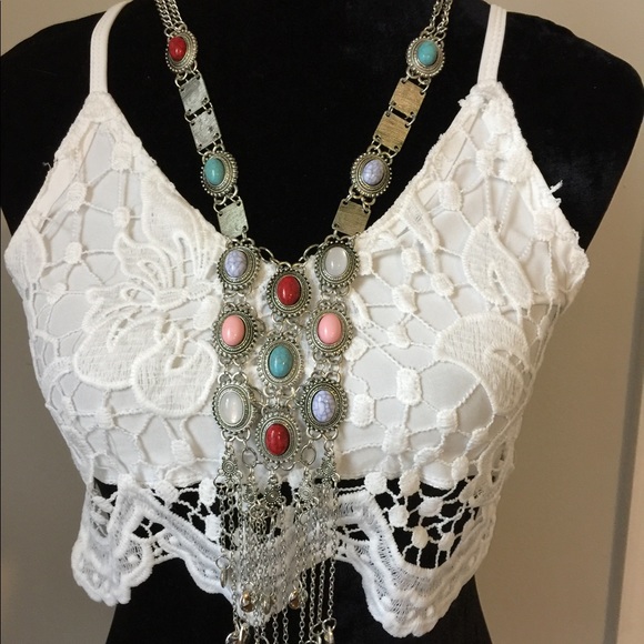 ✨ Lace festival crop top strappy boho tank halter - Picture 3 of 3