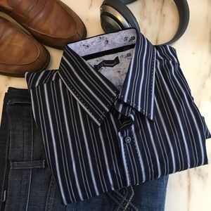 Men's 7 Diamonds Navy Striped Shirt