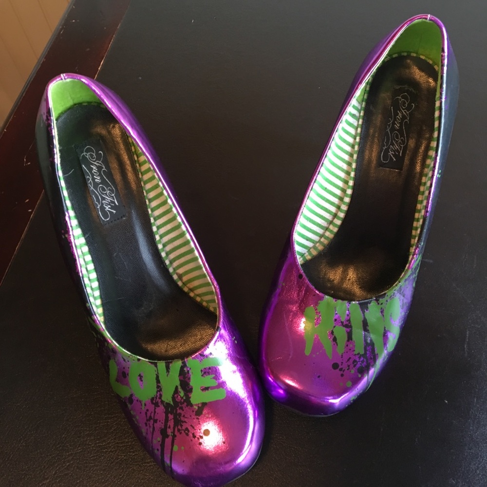 Metallic purple and green heels, size 9.