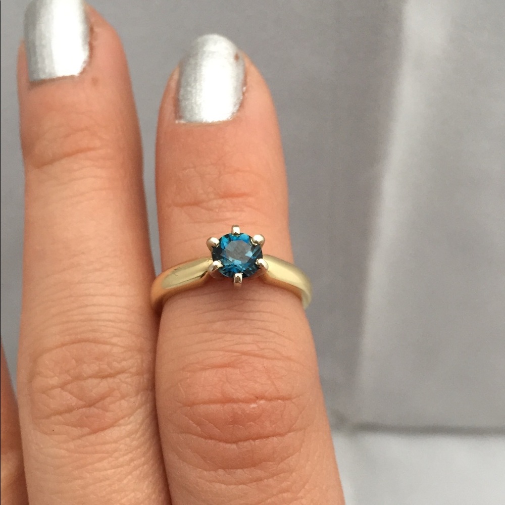 14k yellow London blue topaz ring