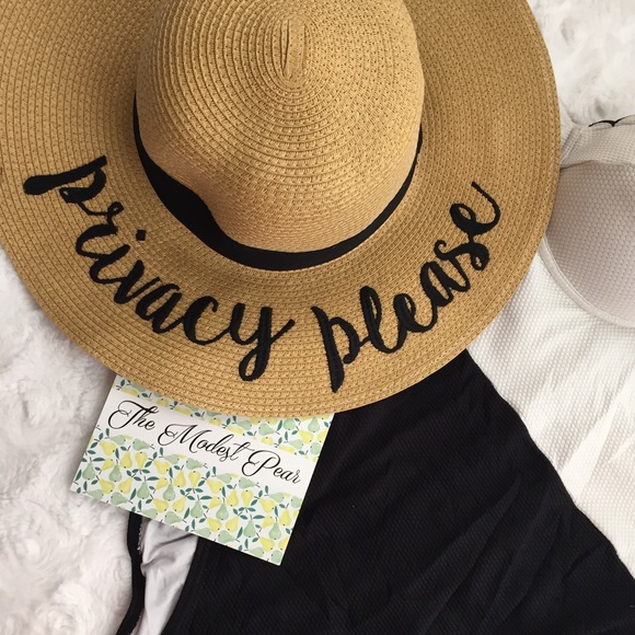 Embroidered Floppy Straw Sun Hat- Privacy Please - Picture 2 of 5