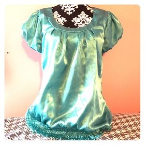 Sateen turquoise top with elastic waistband