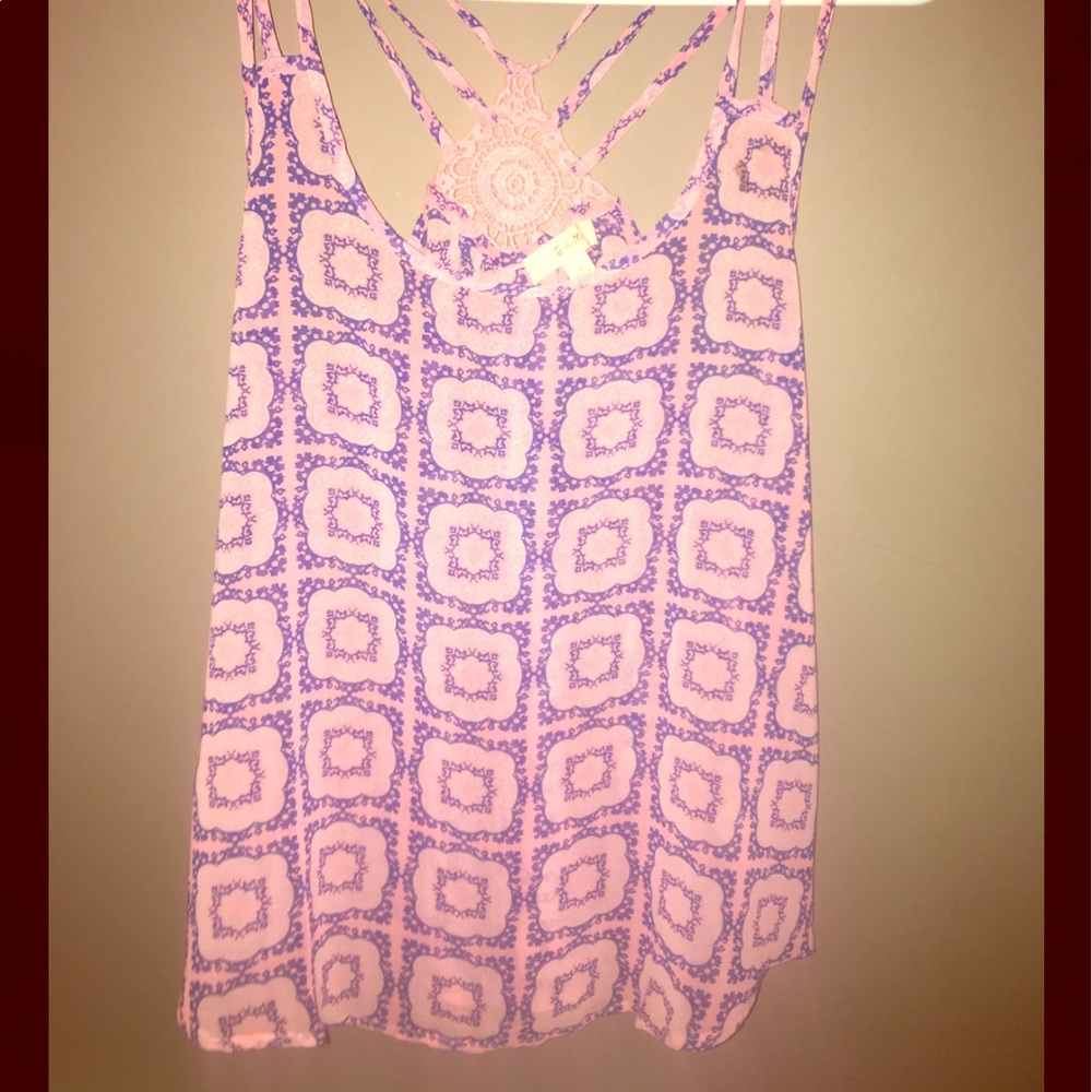 6 strapped pink and blue design tank top