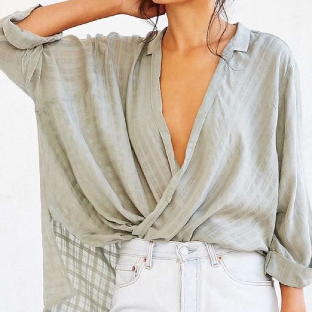 ISO** Silence + Noise Windowpane Surplice Top XS/S