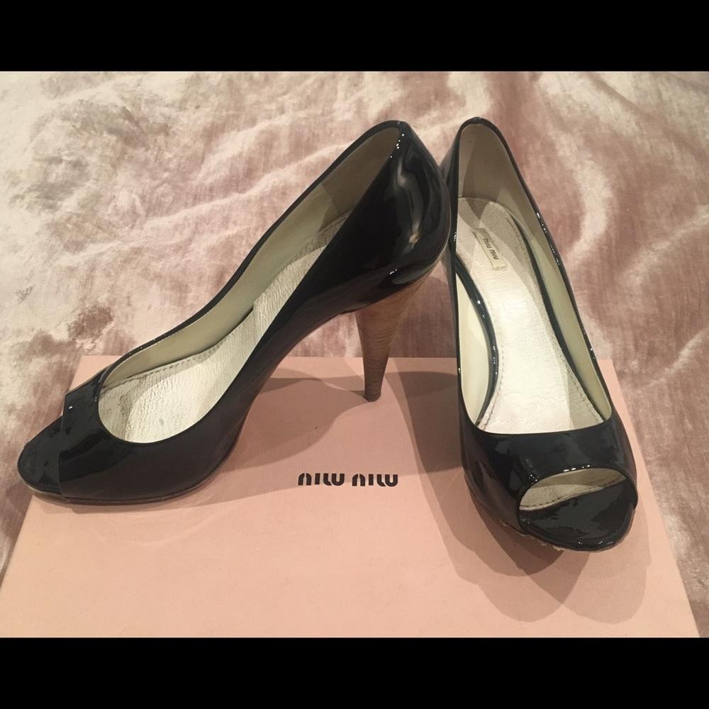 Miu Miu Patent Peeptoe Pumps Size 38