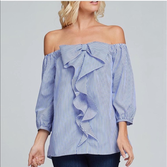 BNWT Striped Off Shoulder Top with Bow - Picture 2 of 3