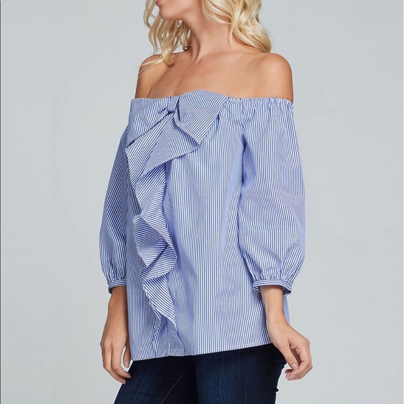 BNWT Striped Off Shoulder Top with Bow - Picture 3 of 3
