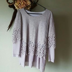 Grey knit lace blouse