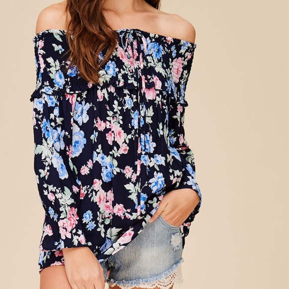 BNWT Navy Floral Off Shoulder Top - Picture 5 of 7