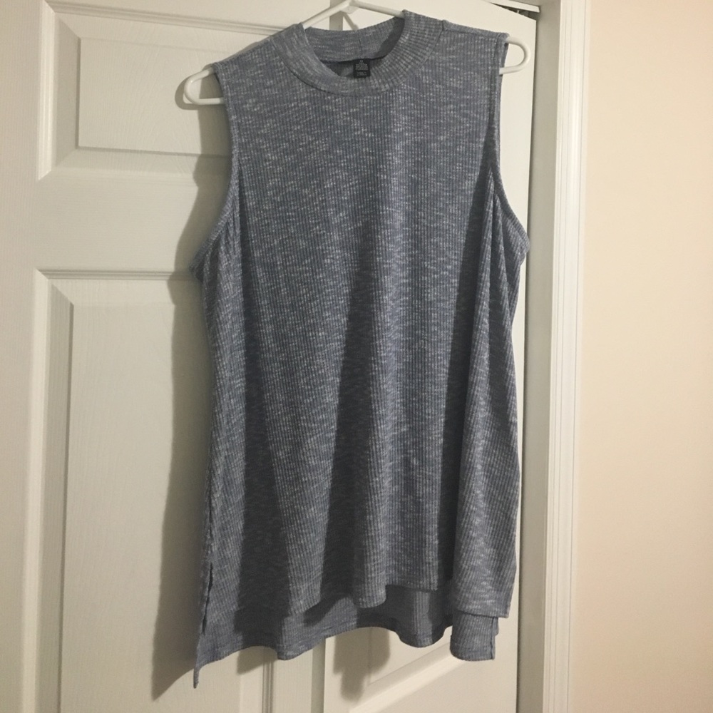 Blue ribbed mock neck sleeveless top 1X style & co