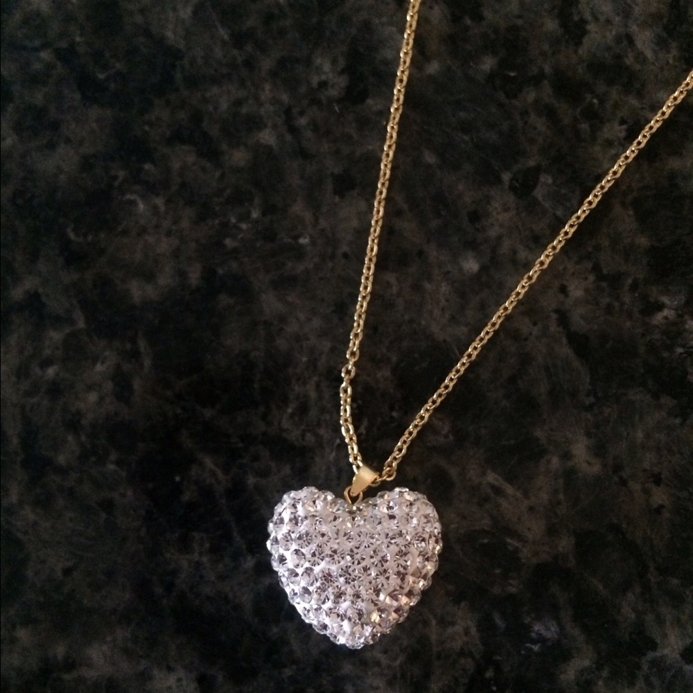 Pave Crystal Heart Necklace - Gold