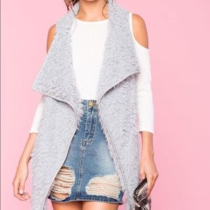 Gray faux fur vest