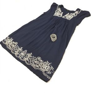 Navy With Embroidery Mini Dress