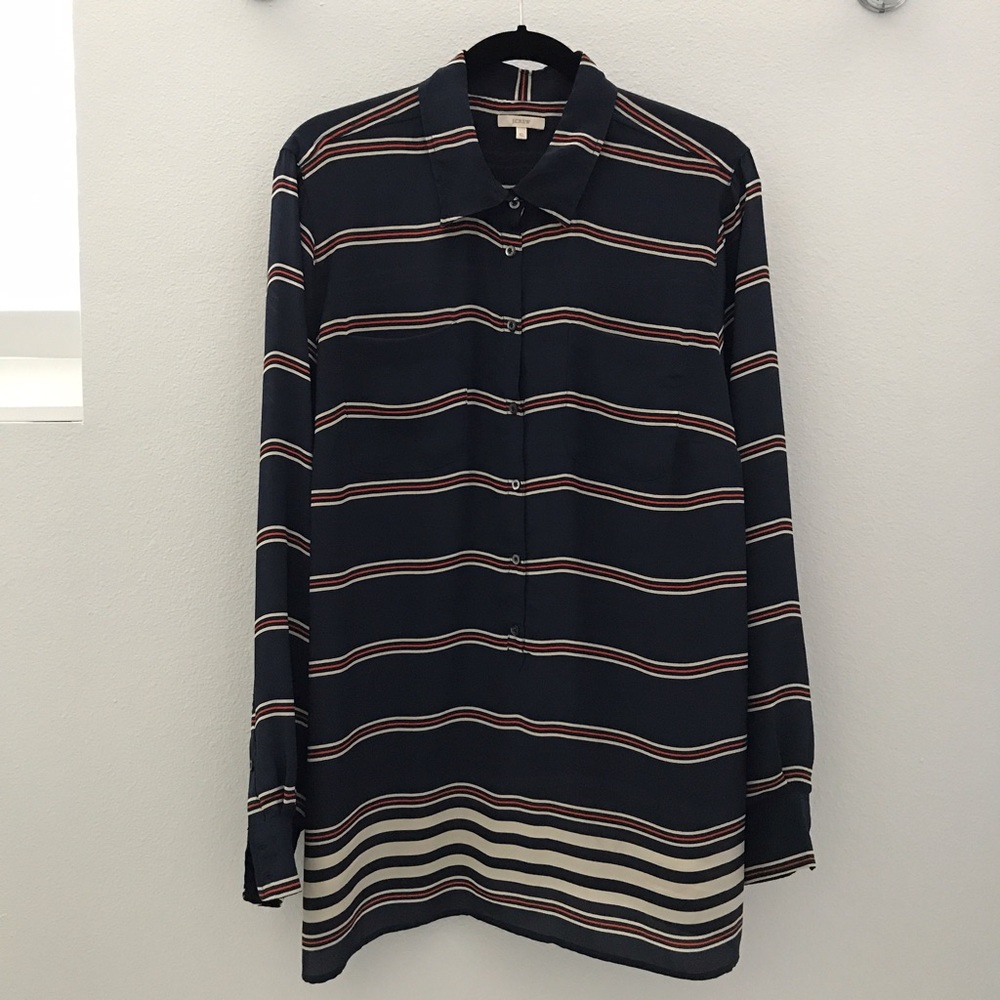 J Crew Silk Striped Shirt Dress