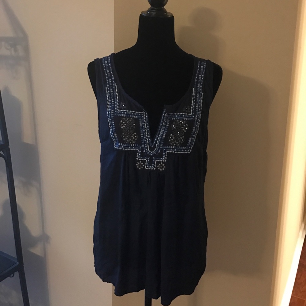 Navy embroidered top