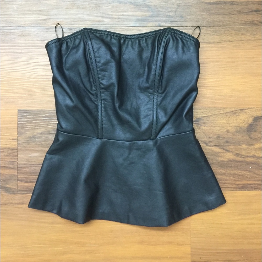 Black Faux Leather Strapless Peplum