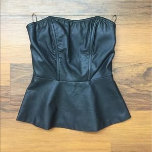 Black Faux Leather Strapless Peplum